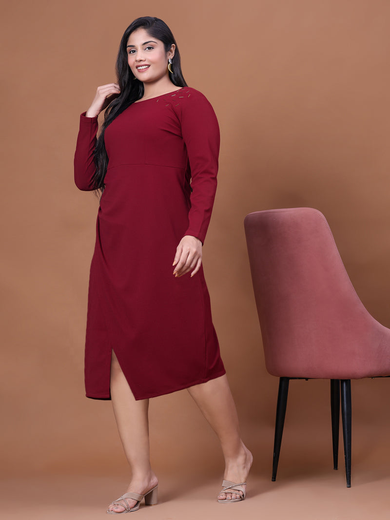 Maroon long sleeve party wear dress women