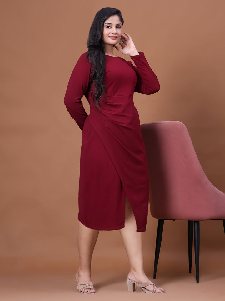 Maroon lycra party wear dress hand work