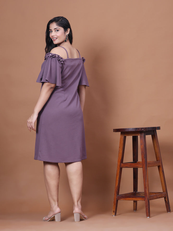 Plus Size Purple A-Line Off-Shoulder Party Wear Dress