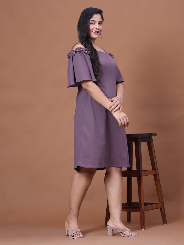 Plus Size Purple A-Line Off-Shoulder Party Wear Dress