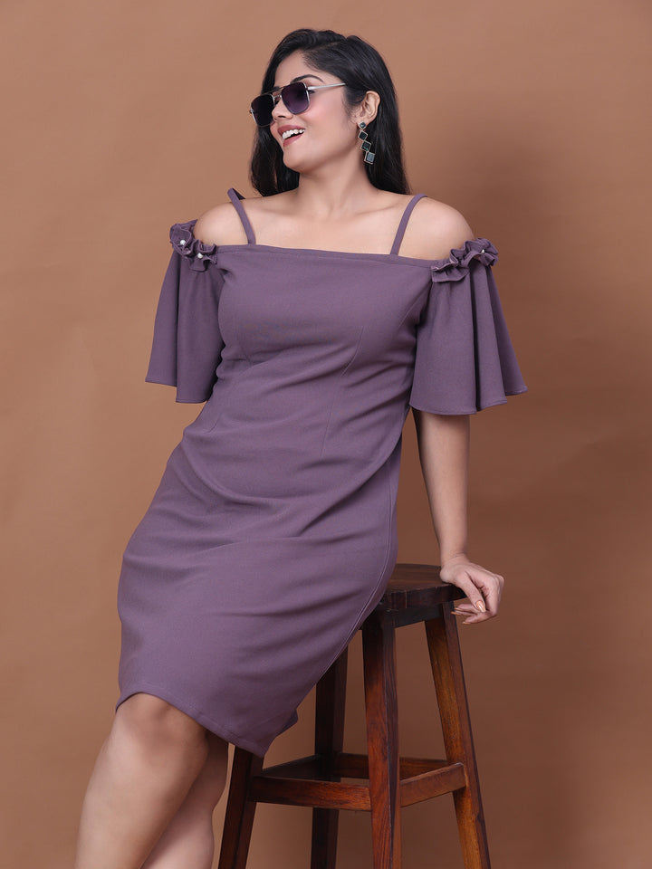 Plus Size Purple A-Line Off-Shoulder Party Wear Dress