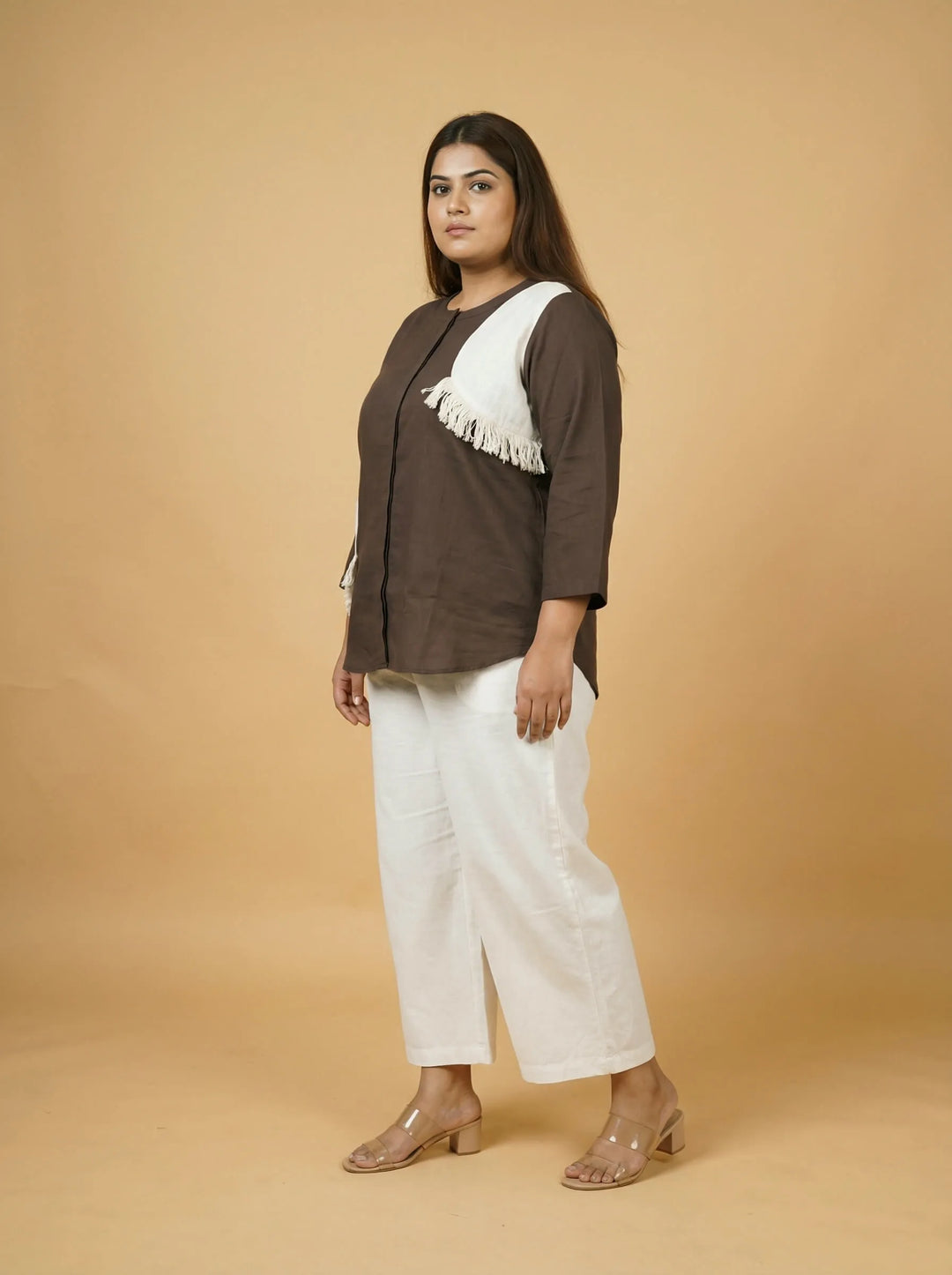 Grey Cotton Patch Work Casual Top