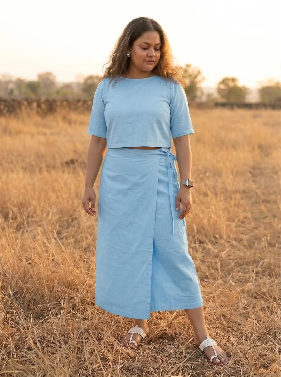 Sky Blue Wrap Stylish Skirt for Women
