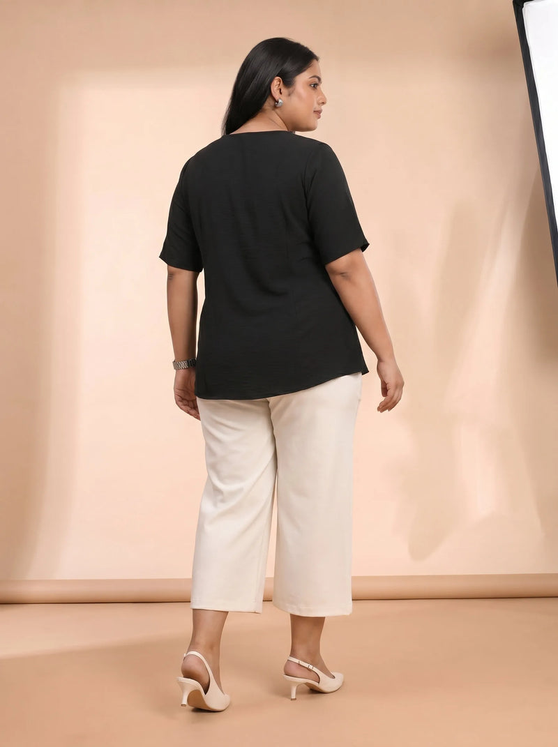 Black asymmetric casual top for women
