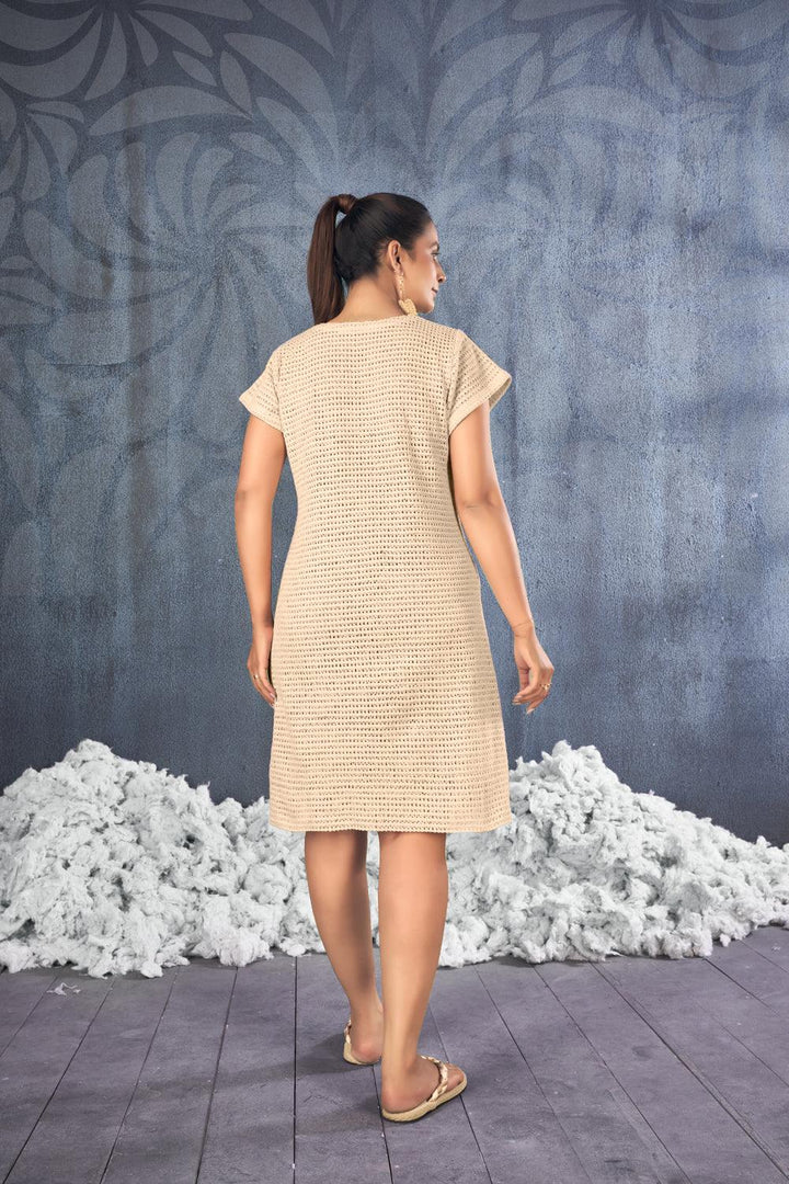 Beach Wear Knee Length Knitted Cotton Dress - Curvy Lane