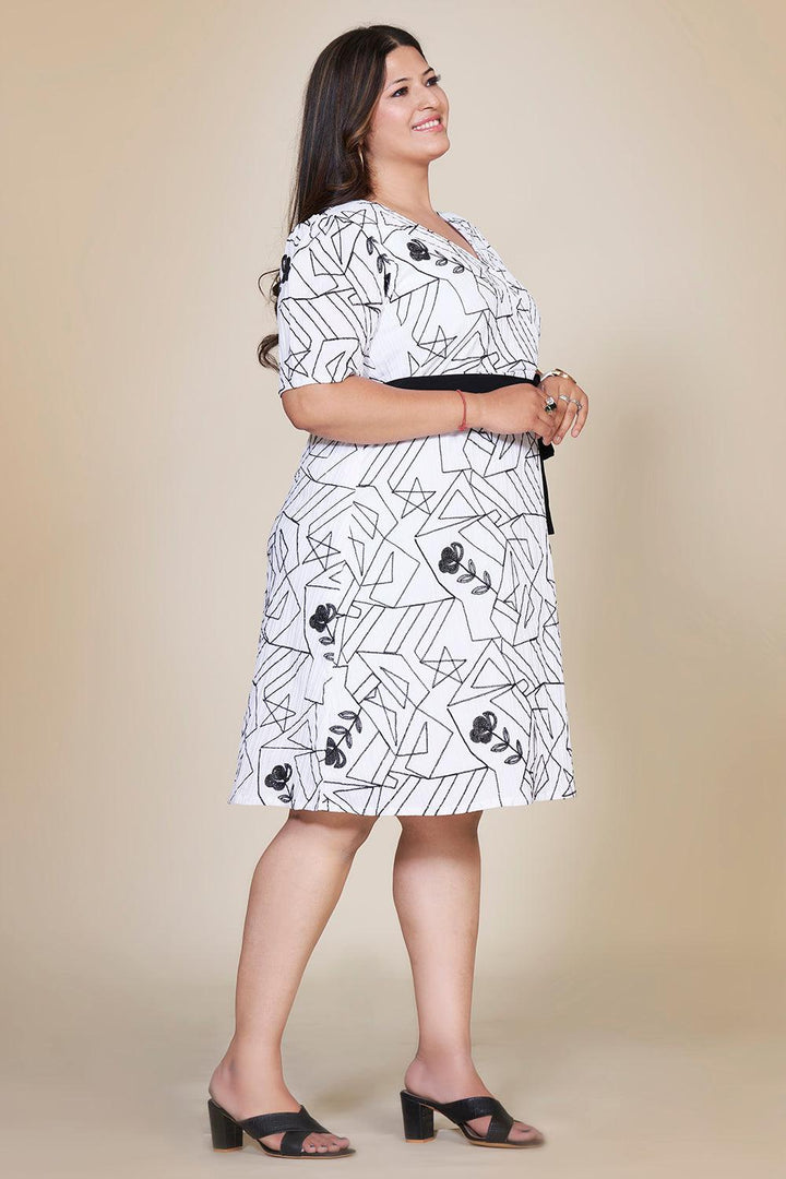 Plus Size Embroidered White Dress - Curvy Lane