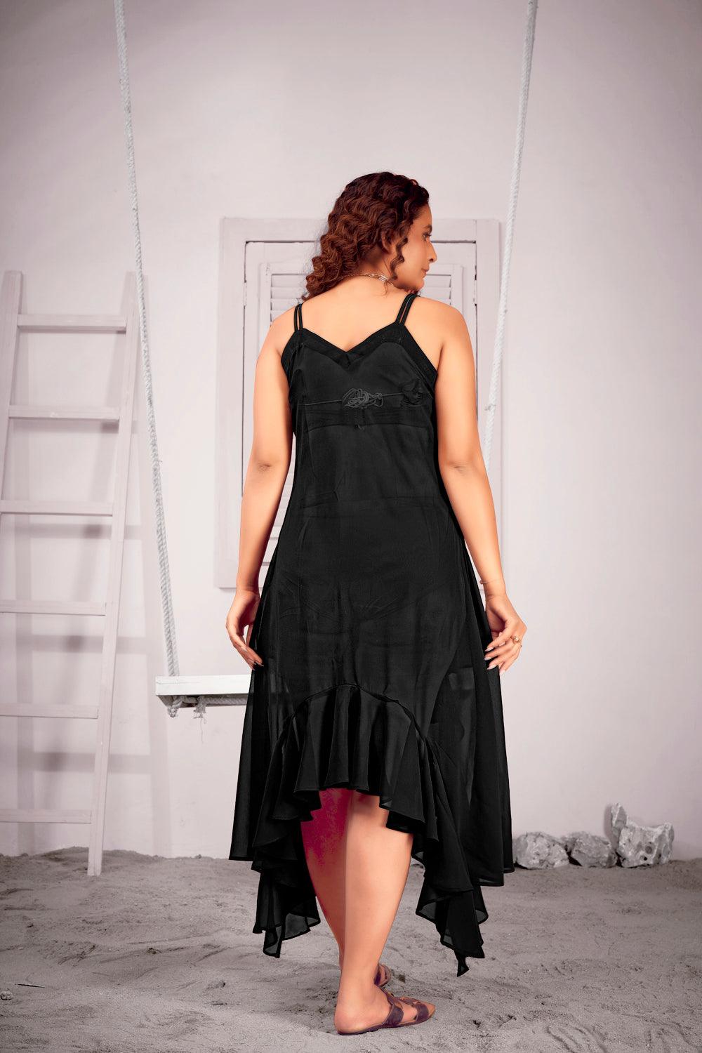 Mermaid Style Beach Wear Plus Size Black Cover Up Dress - Curvy Lane