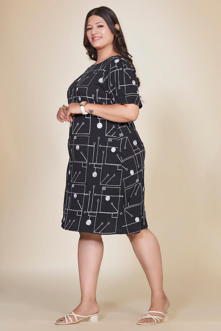 Plus Size Embroidered Black Dress - Curvy Lane