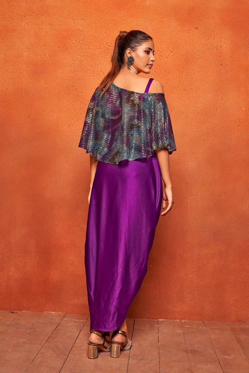 Multi Geometric Print Poncho Top Dhoti Skirt Co-ord Set - Curvy Lane
