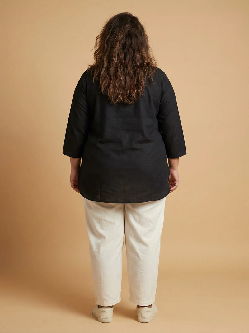 Black Botanical Applic Cord Work Top