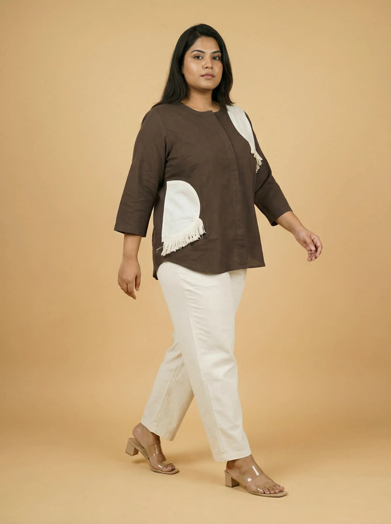 Grey Cotton Patch Work Casual Top