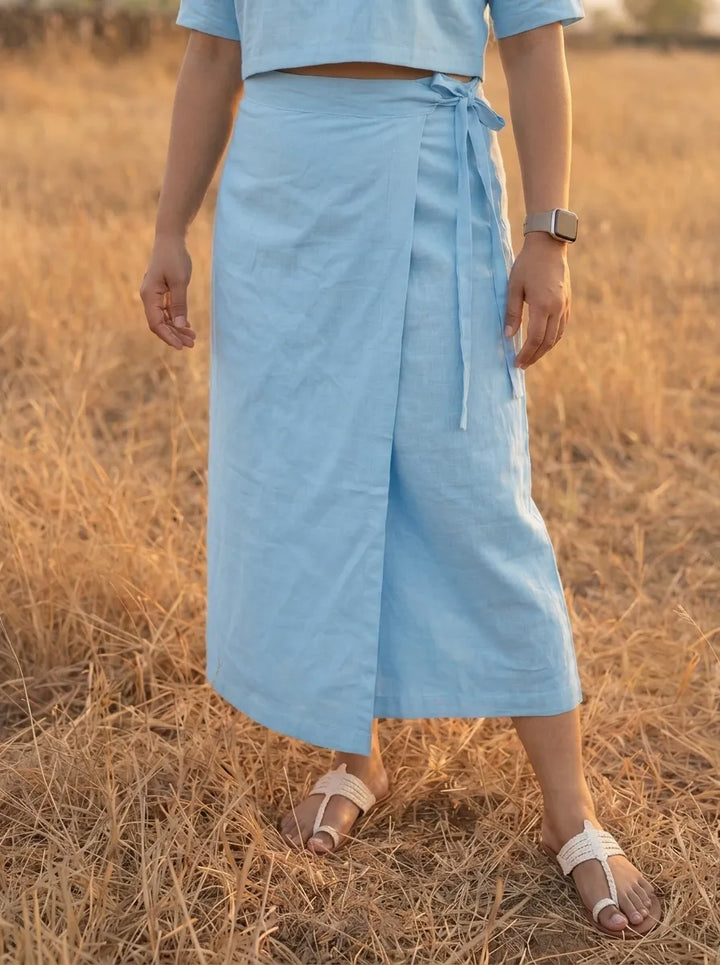 Sky Blue Wrap Stylish Skirt for Women