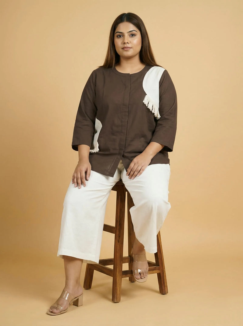 Grey Cotton Patch Work Casual Top