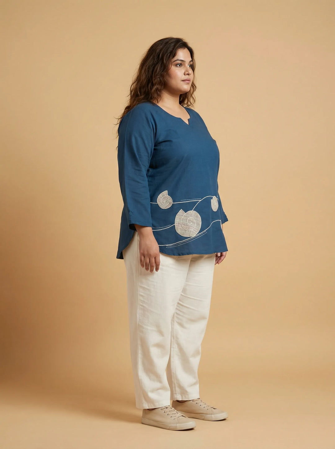 Peacock Blue Cotton Casual Top