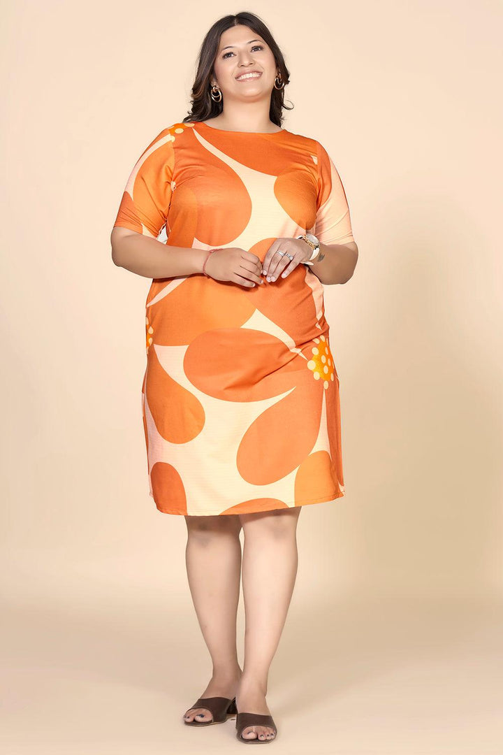 Orange Floral Printed Straight Dress - Curvy Lane