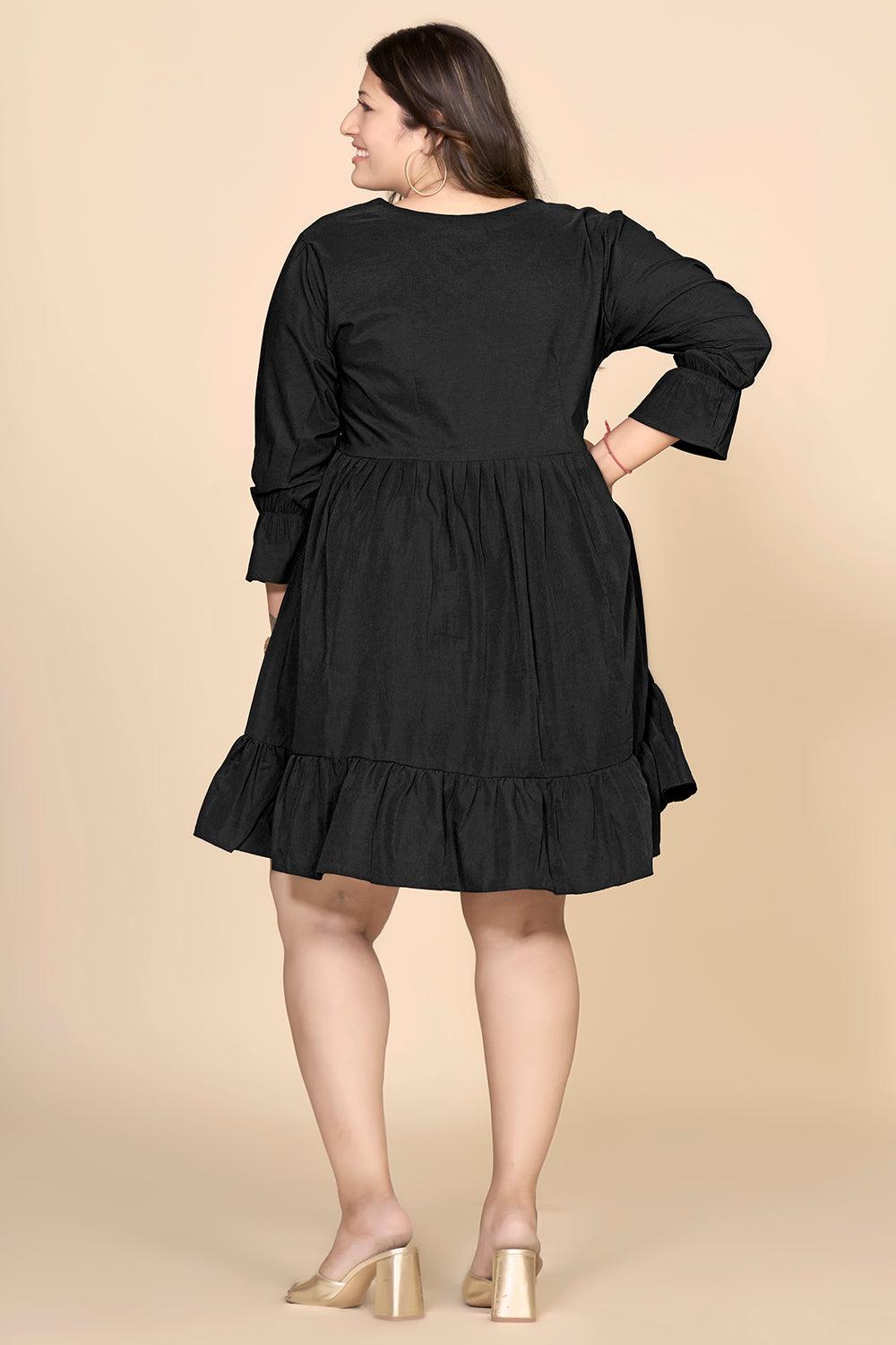 Black V-Neck Fit & Flare Dress - Curvy Lane