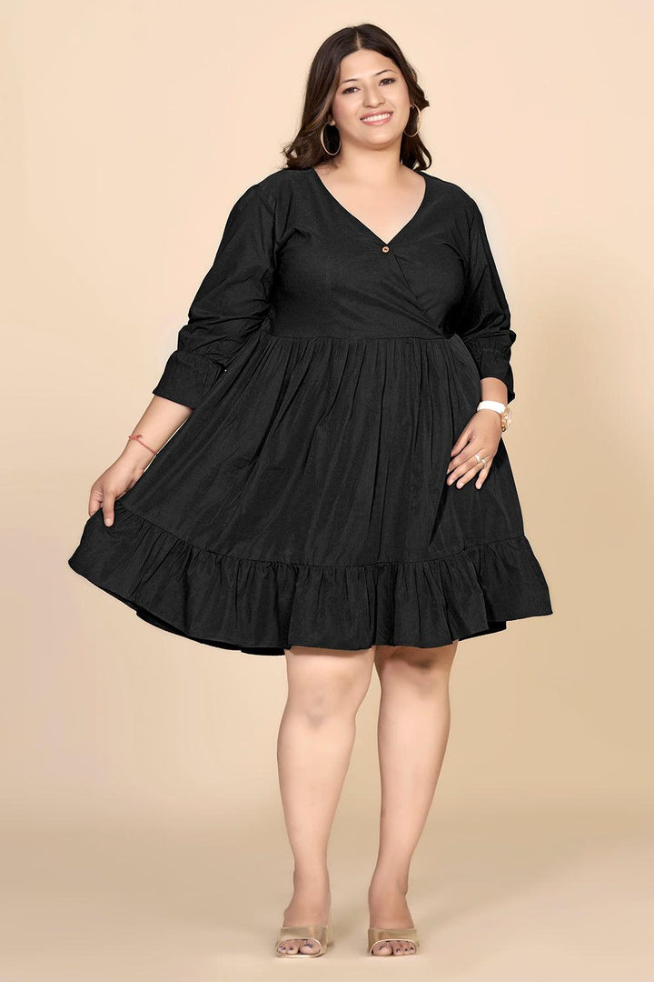 Black V-Neck Fit & Flare Dress - Curvy Lane