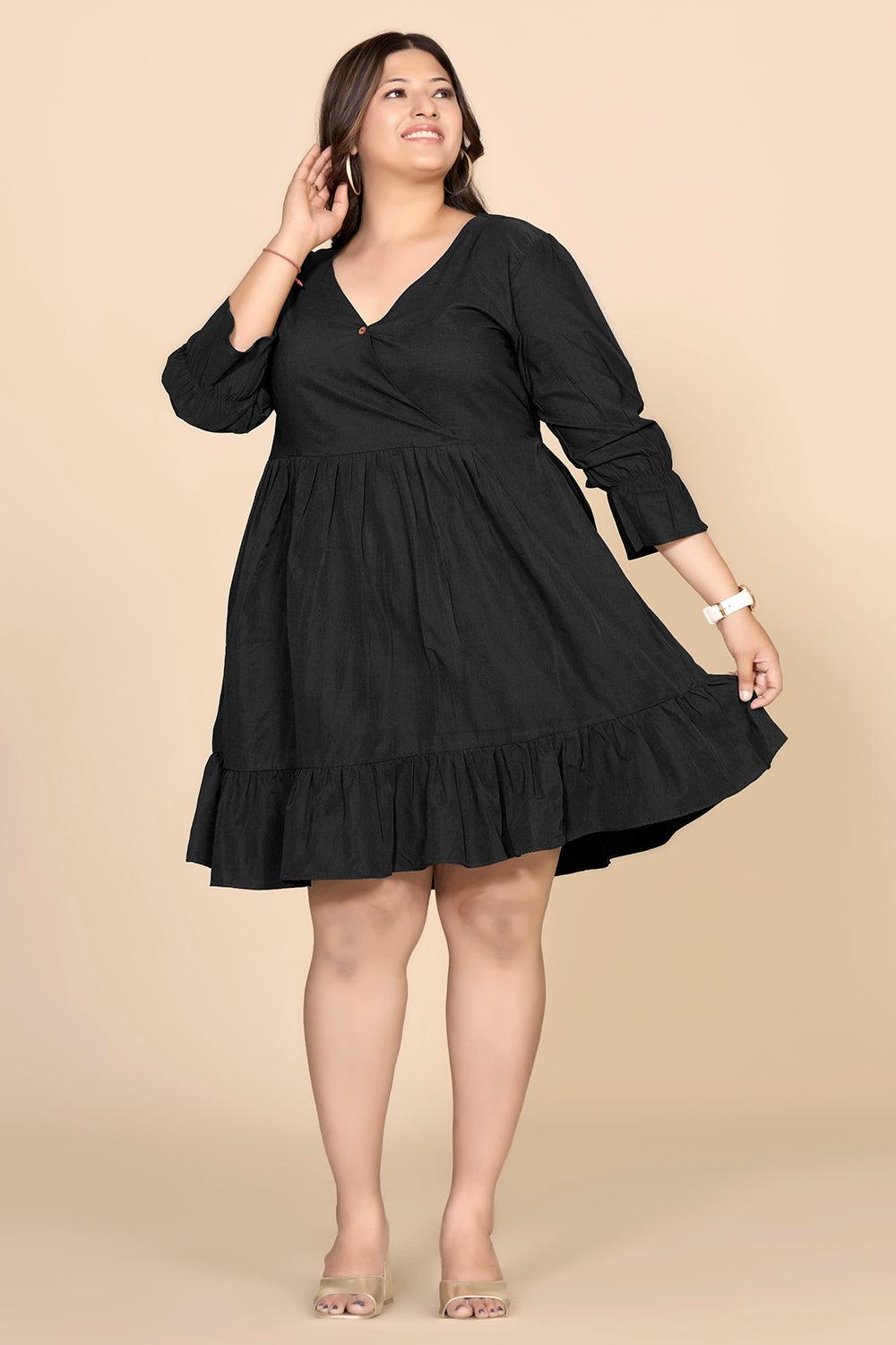 Black V-Neck Fit & Flare Dress - Curvy Lane