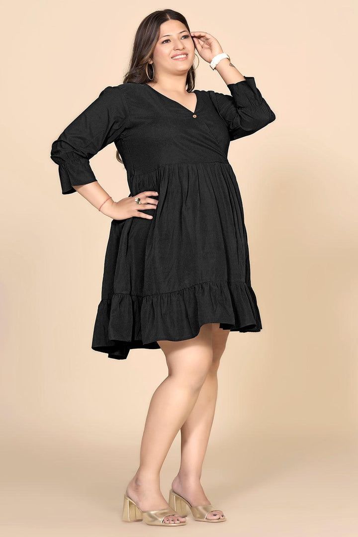 Black V-Neck Fit & Flare Dress - Curvy Lane