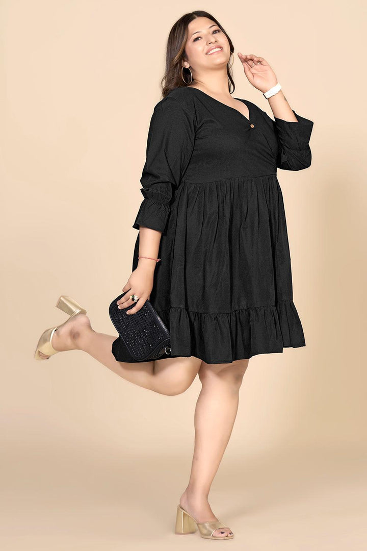 Black V-Neck Fit & Flare Dress - Curvy Lane