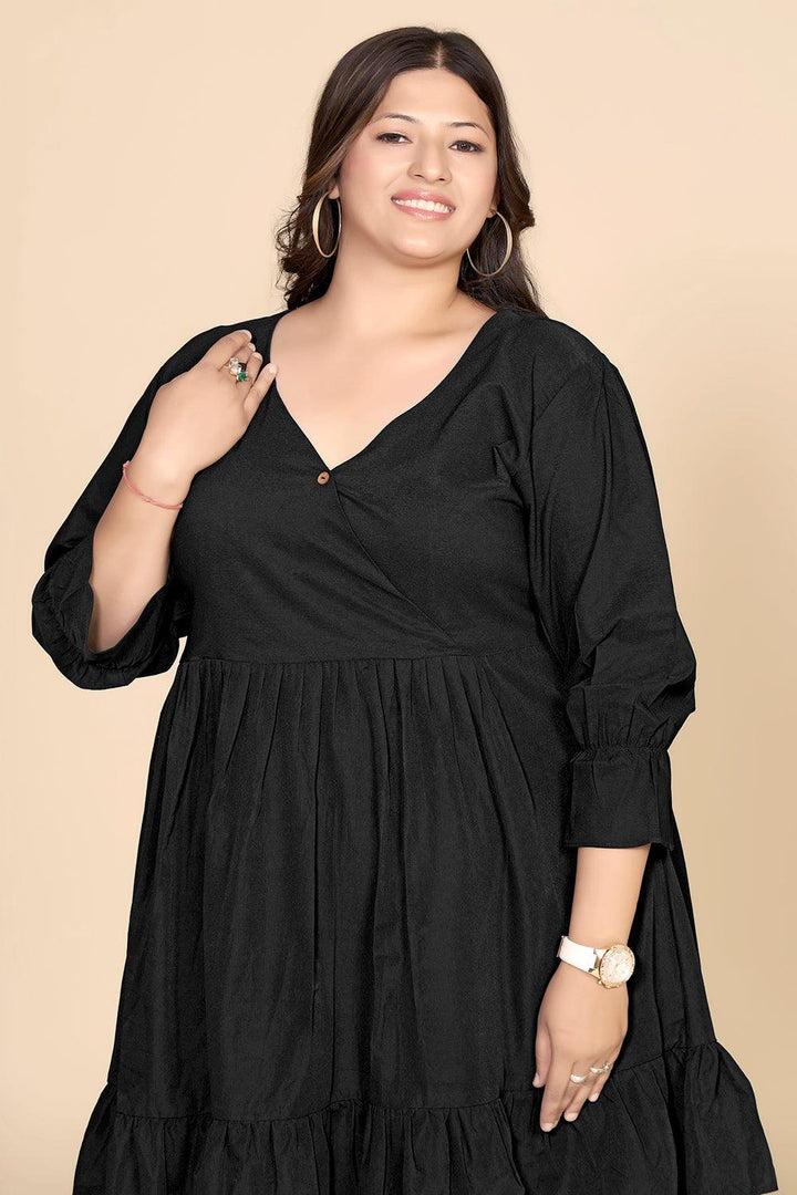 Black V-Neck Fit & Flare Dress - Curvy Lane