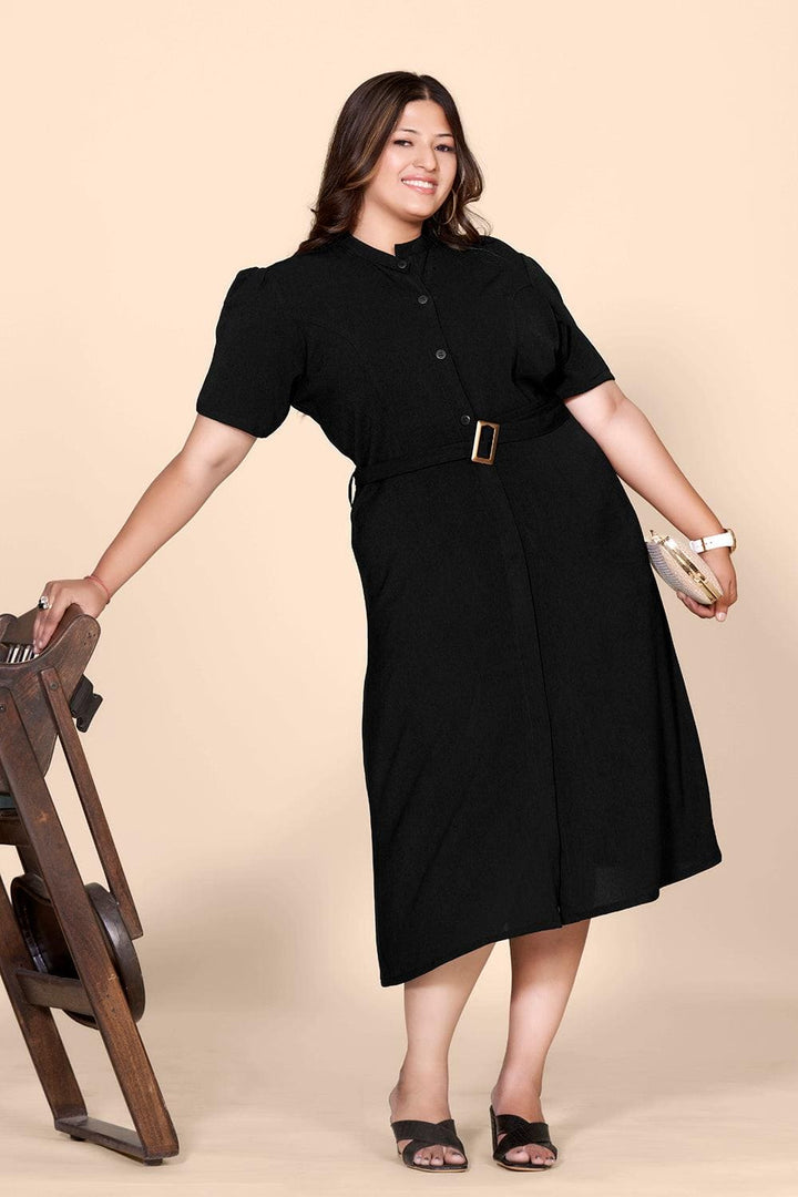 Black Straight Shirt Dress with Belt - Curvy Lane