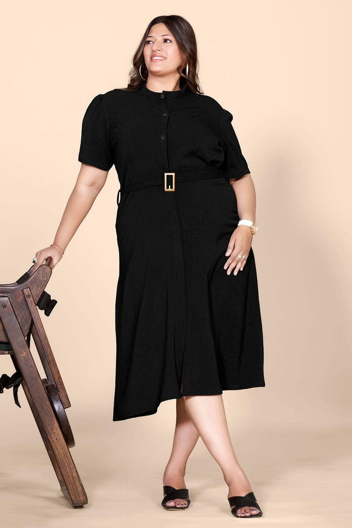 Black Straight Shirt Dress with Belt - Curvy Lane