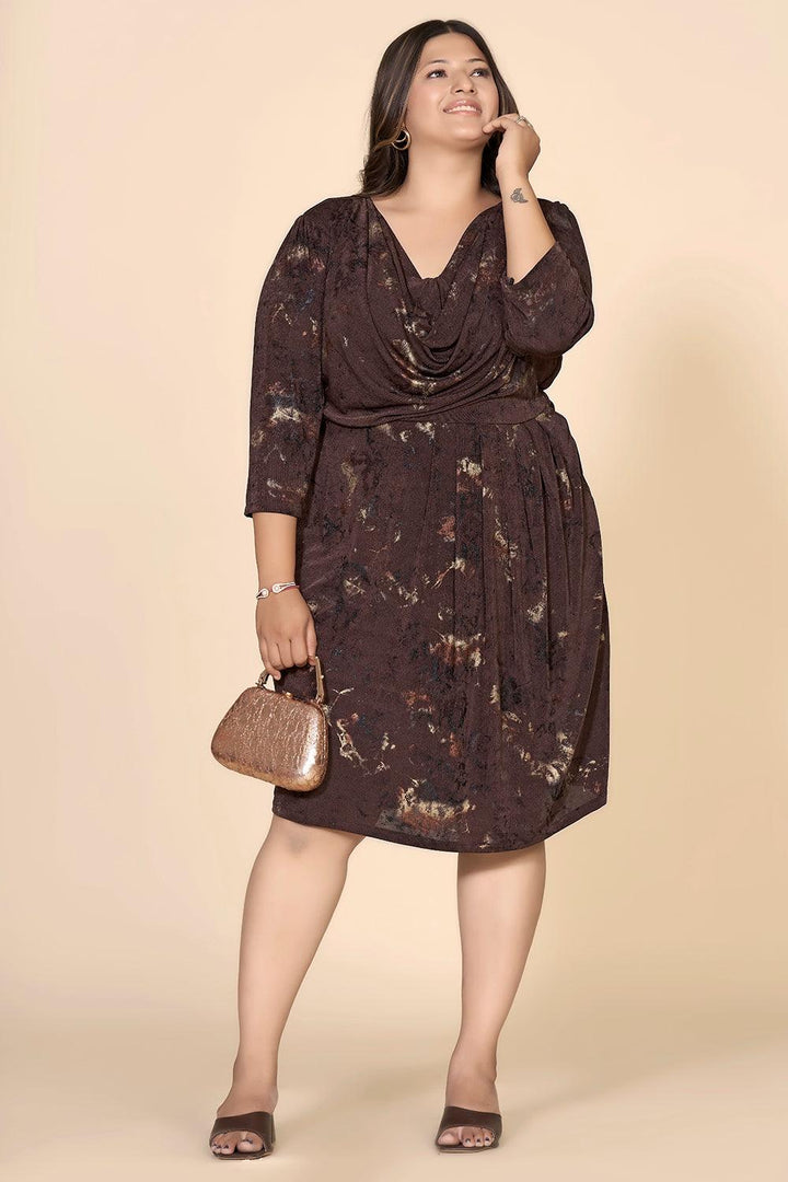 Brown Printed Evening Wear dress - Curvy Lane