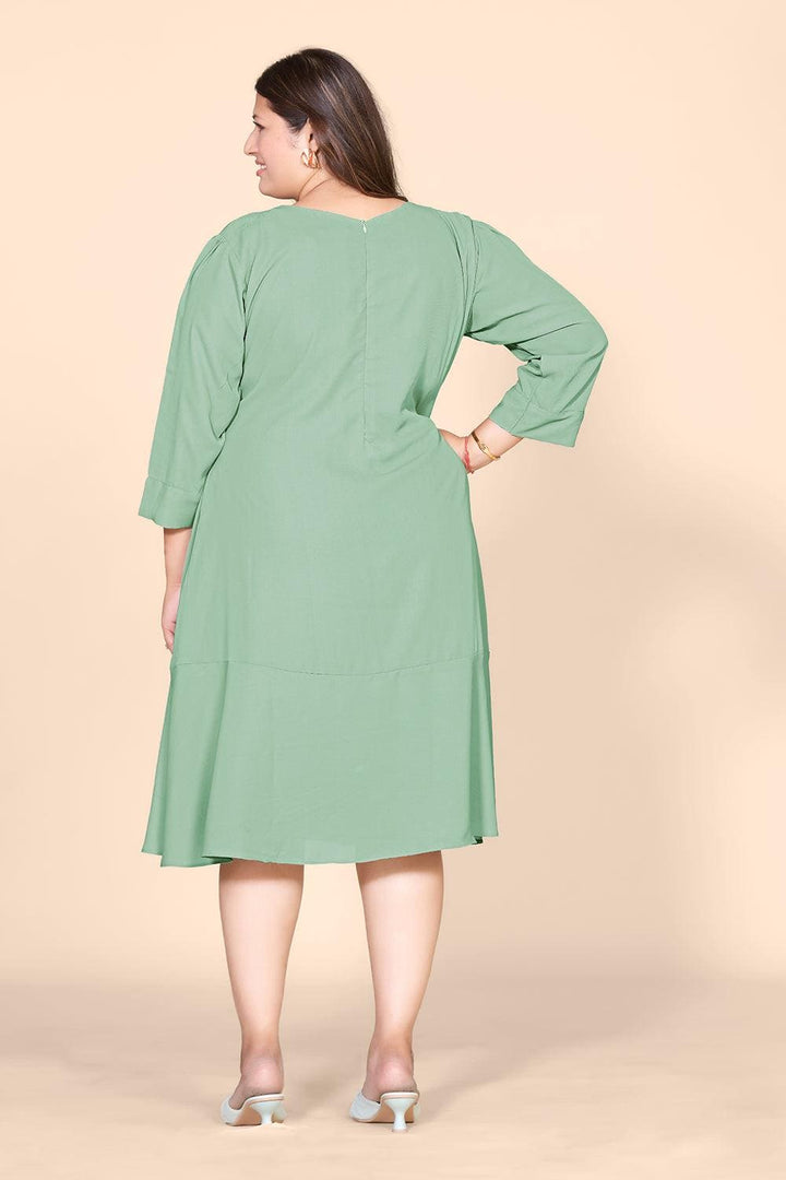 Green Solid A-Line Dress - Curvy Lane