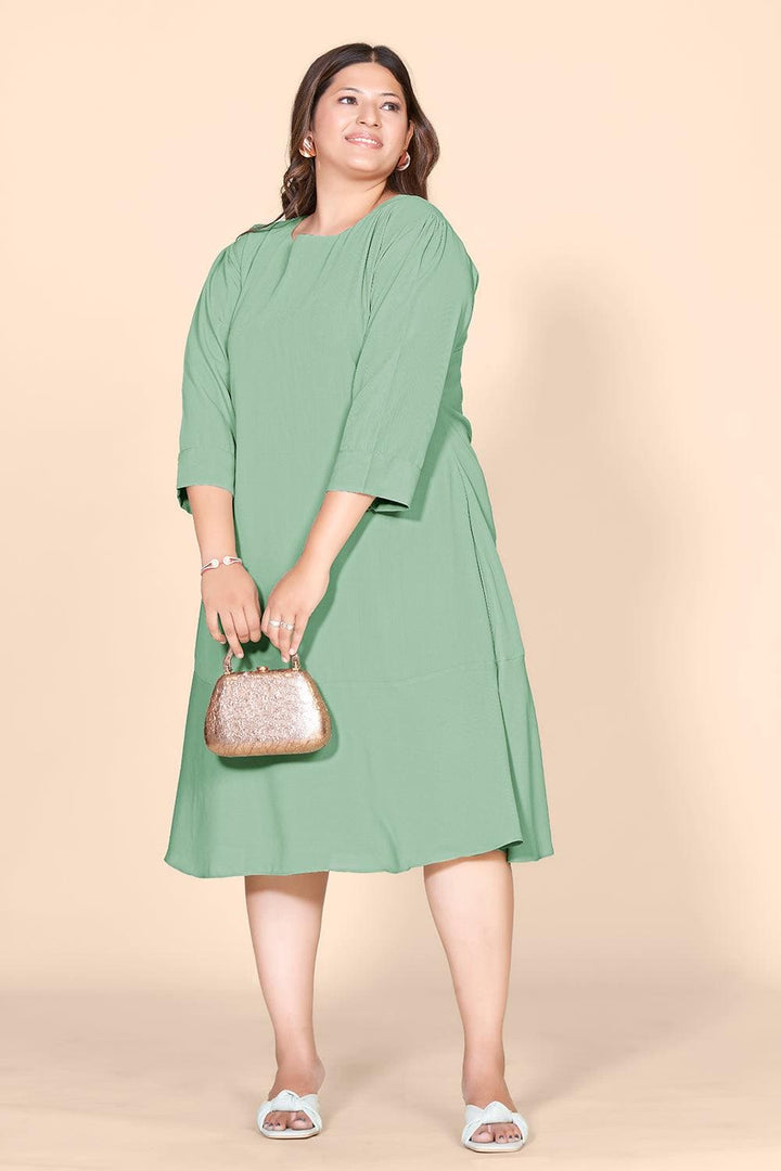 Green Solid A-Line Dress - Curvy Lane