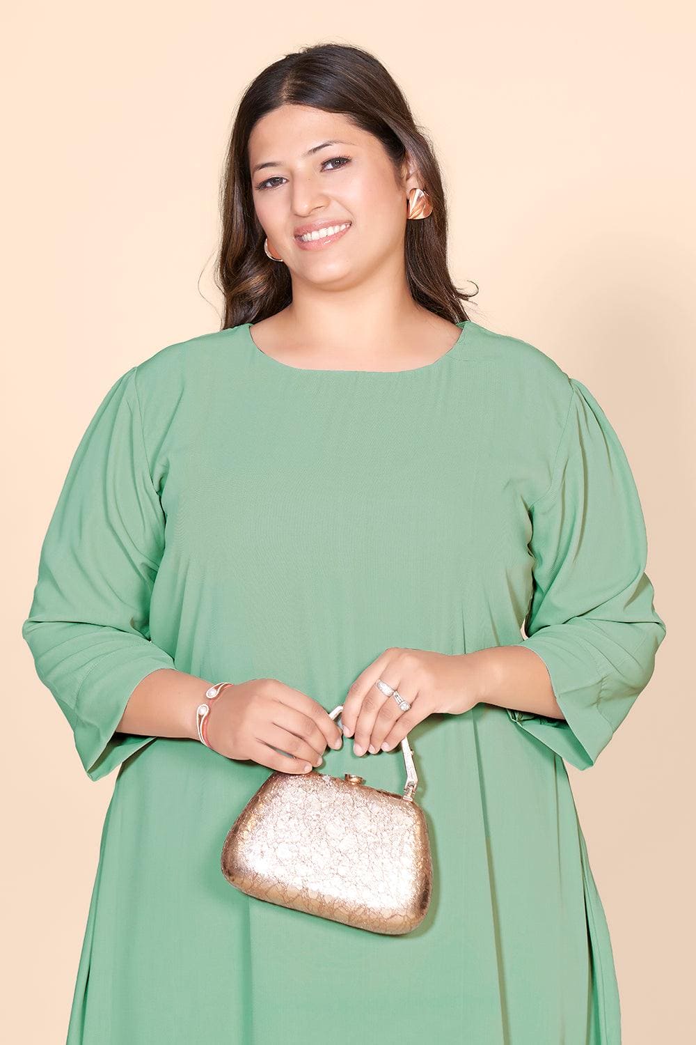 Green Solid A-Line Dress - Curvy Lane