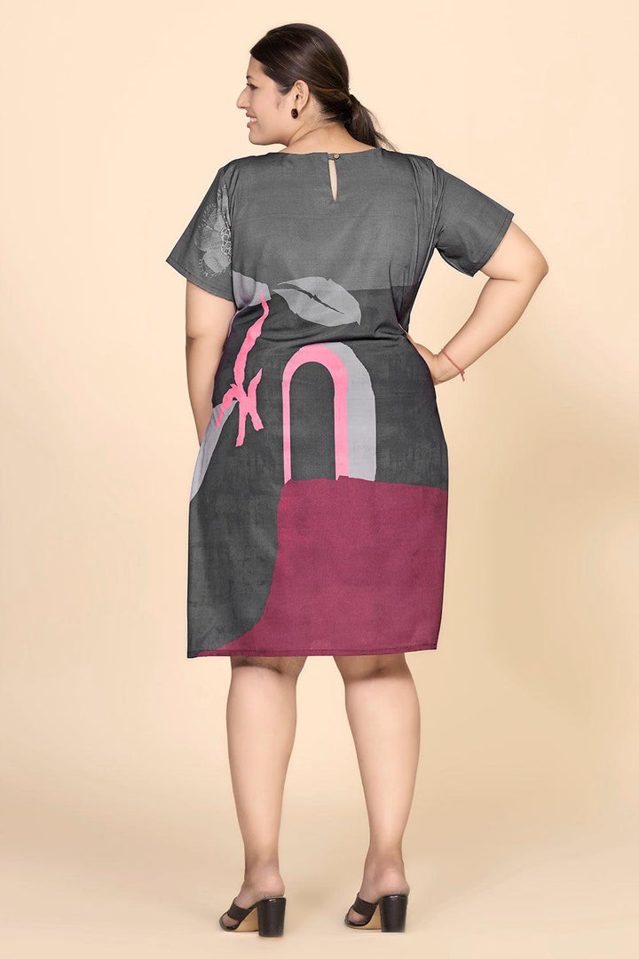 Grey Printed A-line Dress - Curvy Lane