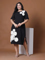 Curvy Lane Black A-Line Party Dress with White Flower