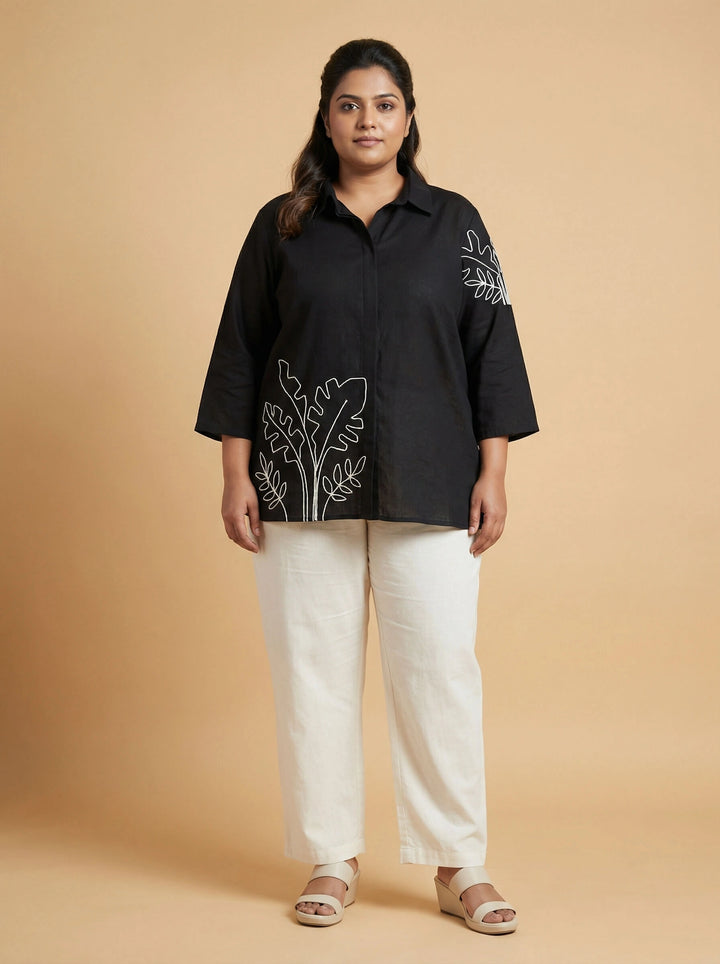 Black Cotton Dori Work Top Women