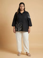 Black Cotton Dori Work Top Women