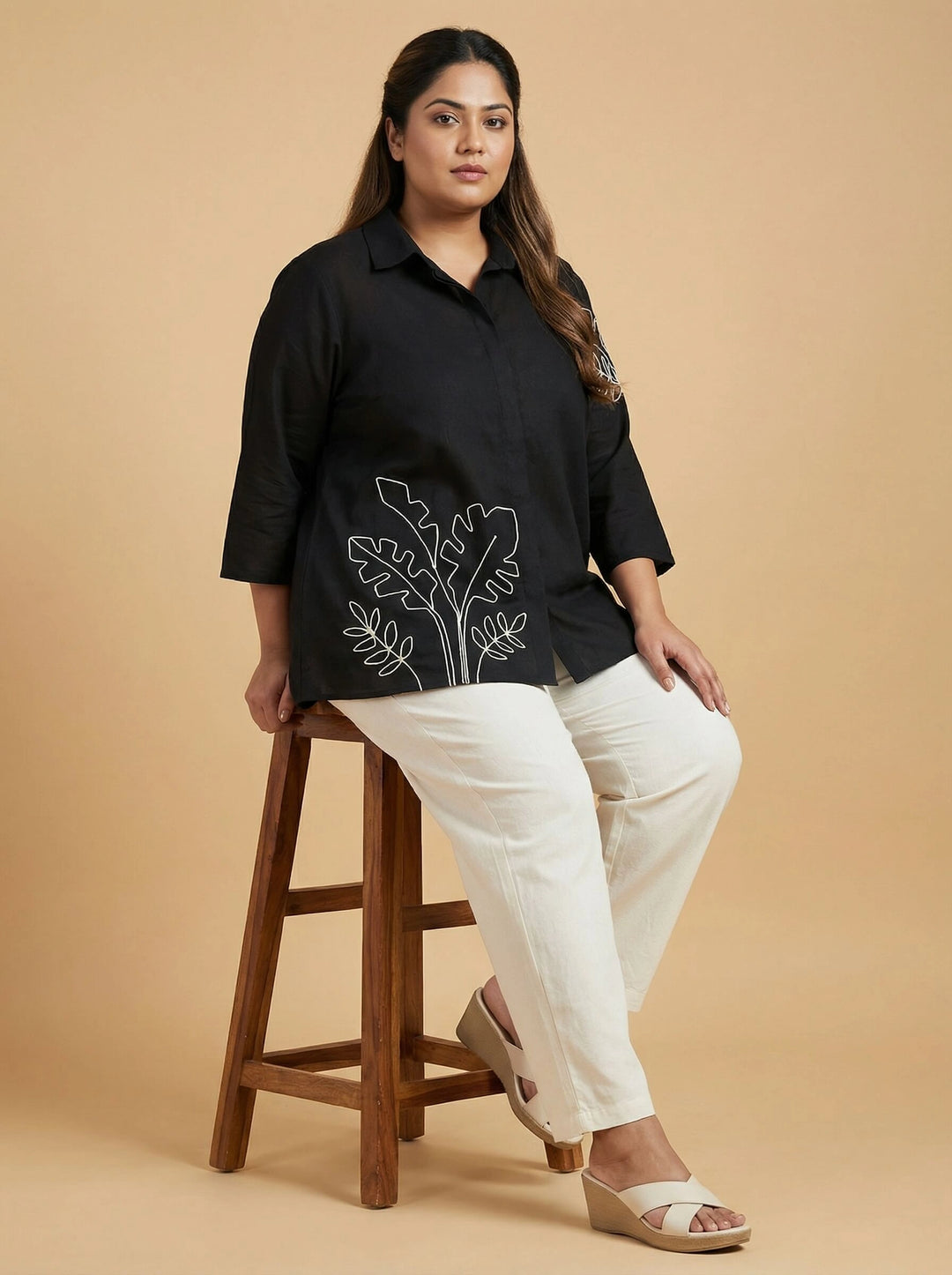 Black Cotton Dori Work Top Women