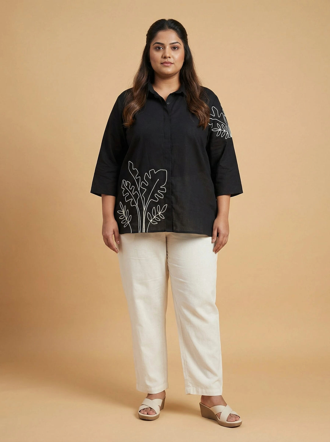 Black Cotton Dori Work Top Women