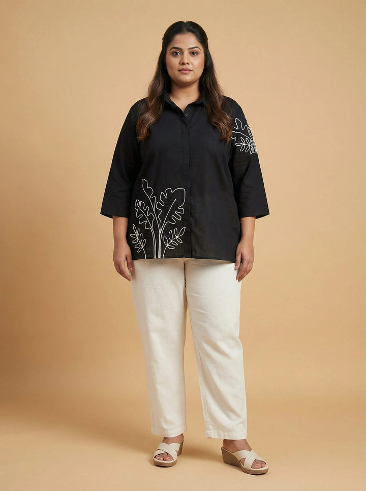 Black Cotton Dori Work Top Women