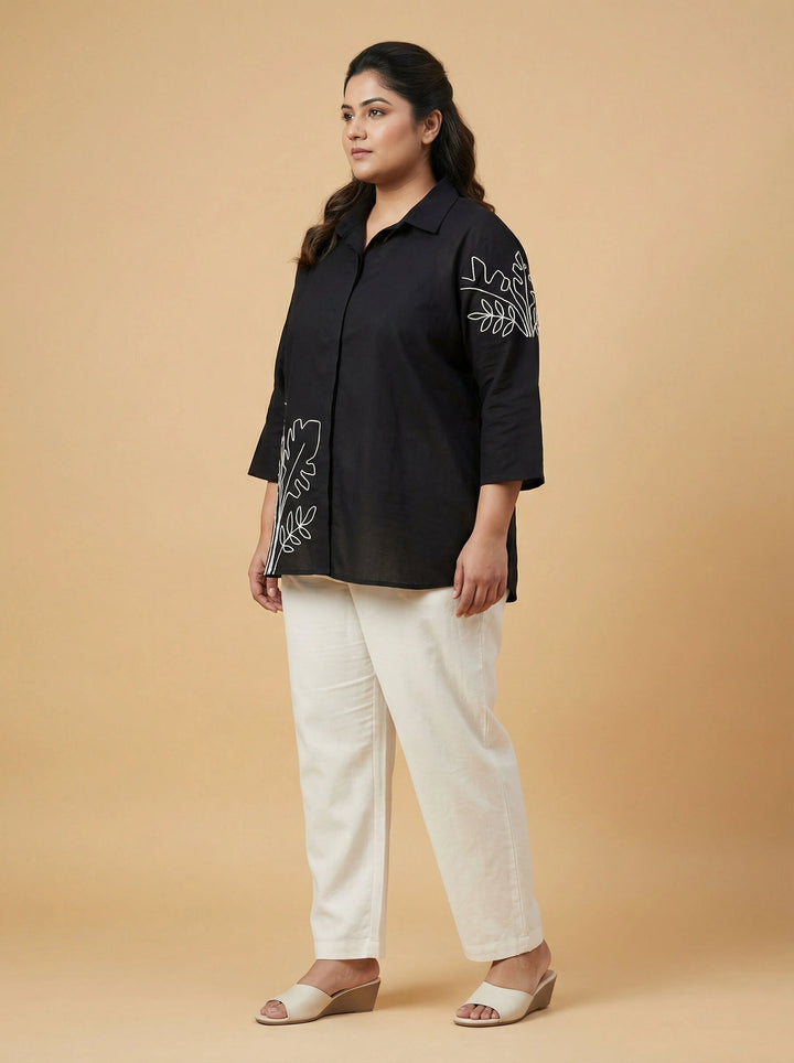 Black Cotton Dori Work Top Women