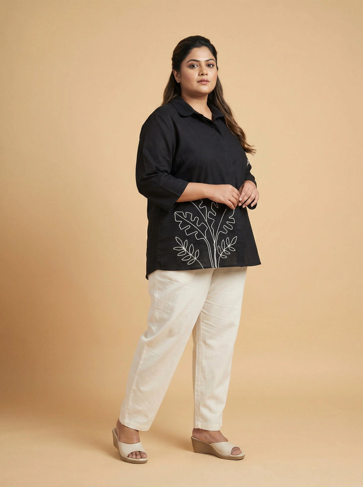 Black Cotton Dori Work Top Women