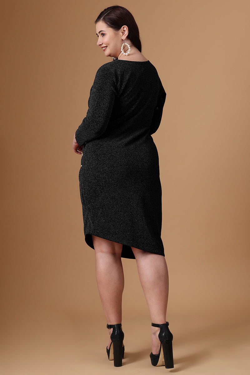 Black_Asymmetric_Knitted_Dress Back Side look