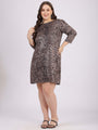 Black & Brown Tigar Print Boat Neck Party Dress