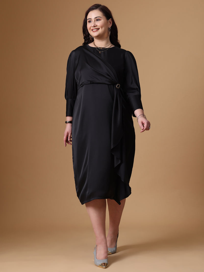  Black Color Velvet Satin Straight Dress For Plus Size