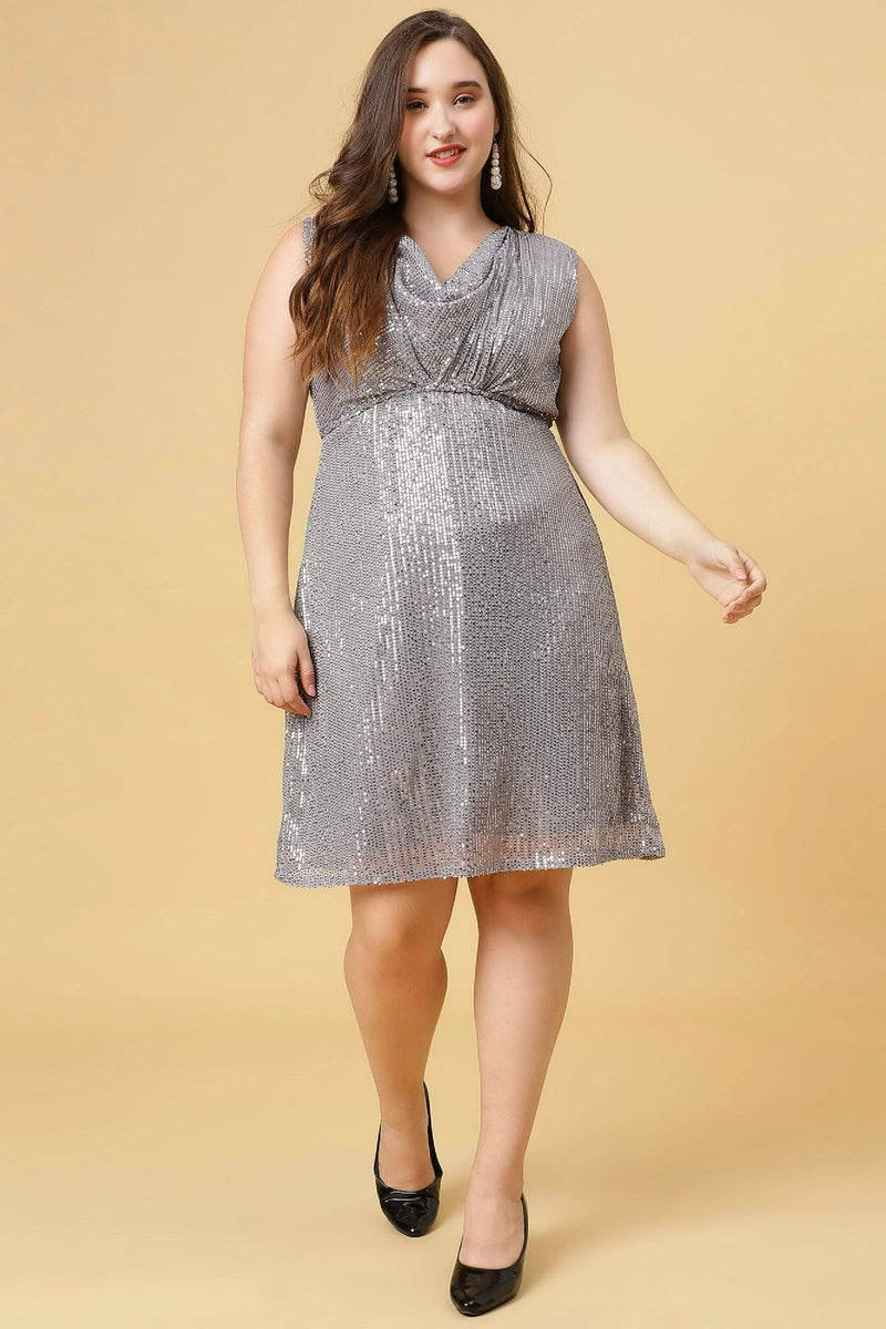 Black Cowl Neck Party Wear Sexy Dress for Plus Size Women