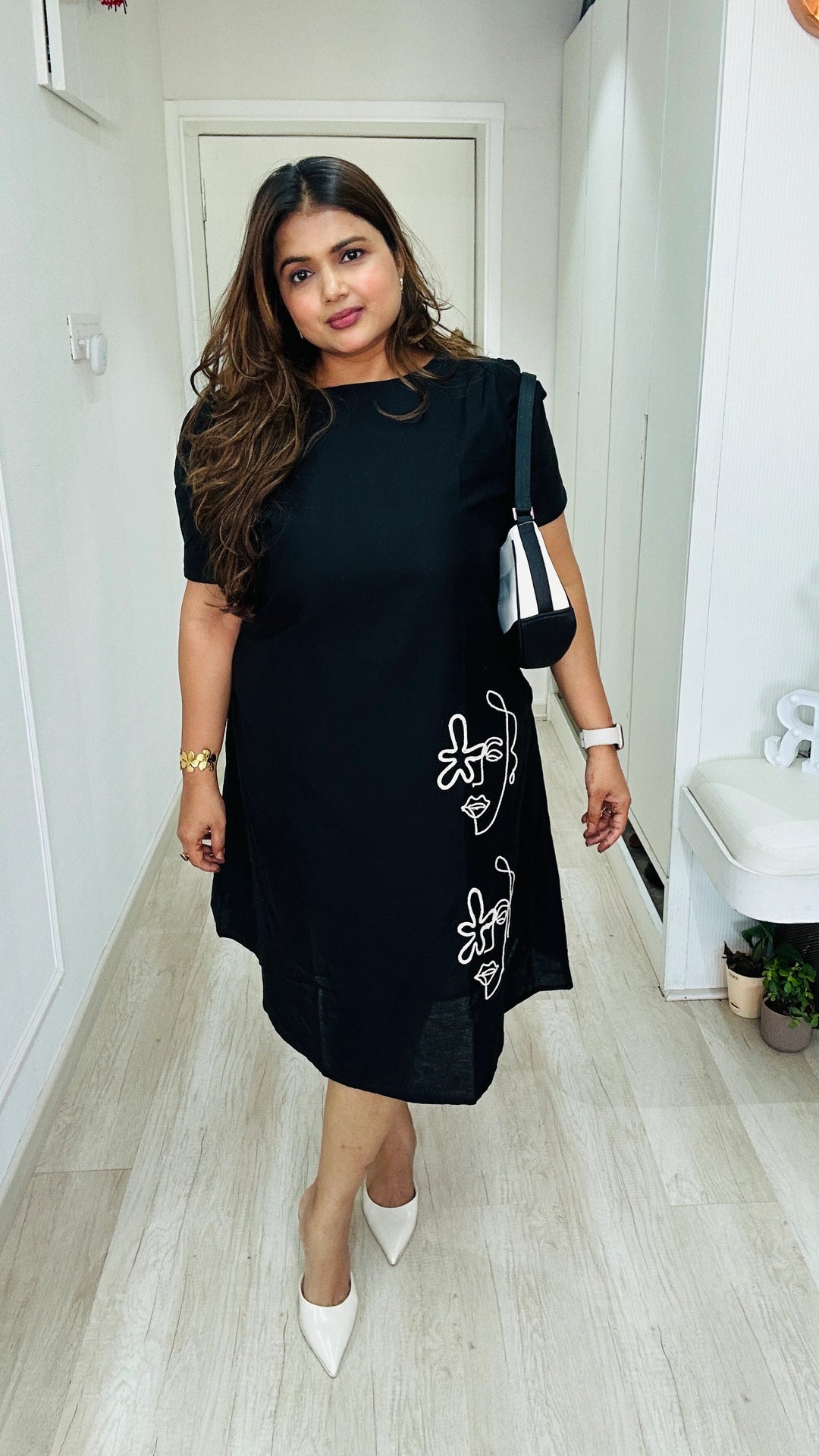 Elegant Casual Resort Wear Black Dress with Dori Embroidery Elegant Casual Resort Wear Black Dress with Dori Embroidery