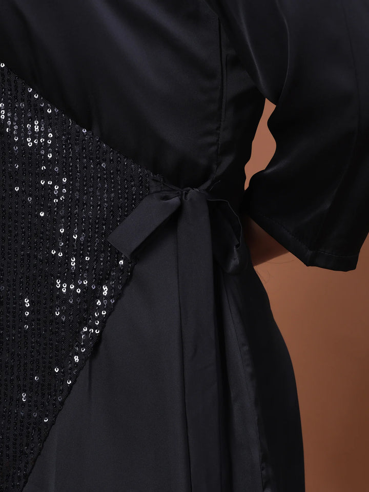 Black Sequin Velvet Dress For Party Wear Look