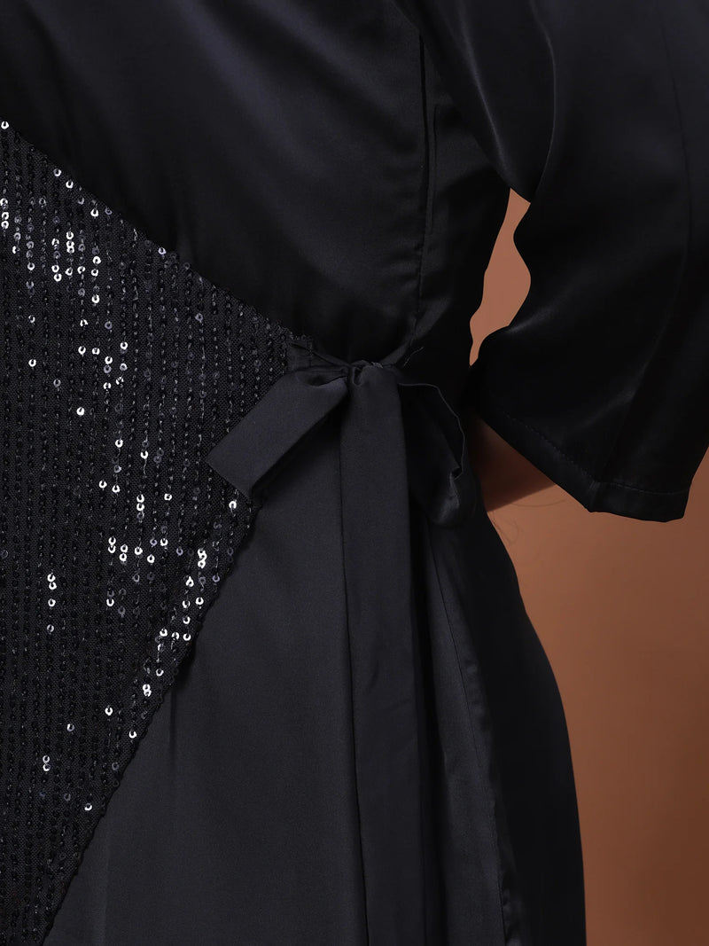 Black Sequin Velvet Dress For Party Wear Look