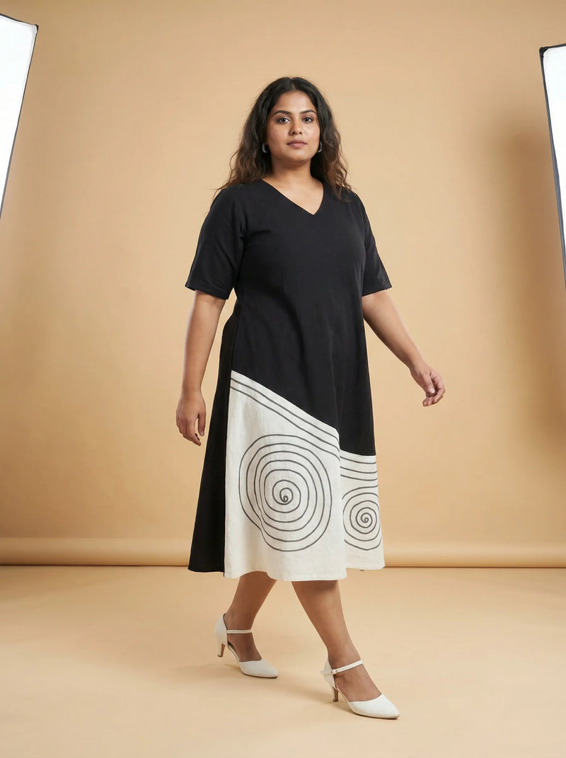 Black A-Line Cotton Resort Wear Dress