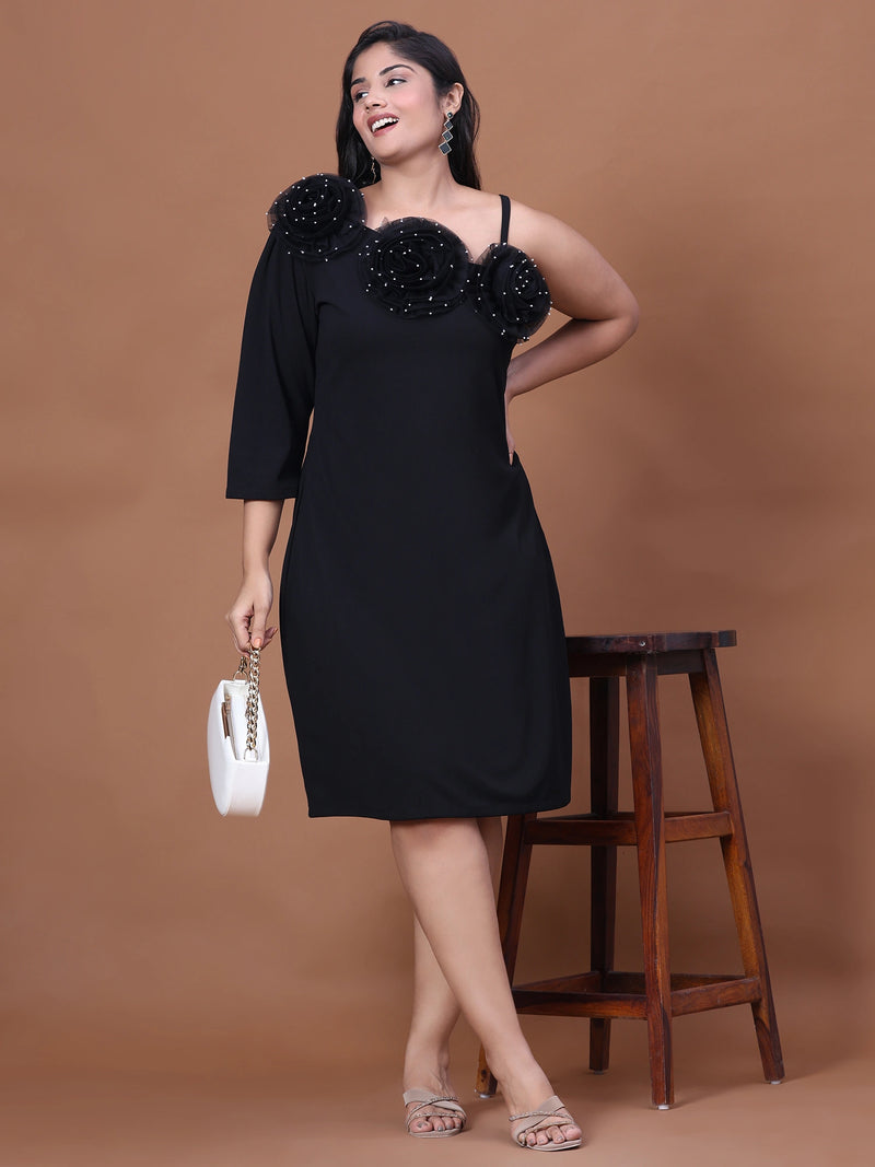 Blackon-shoulder western party wear dress