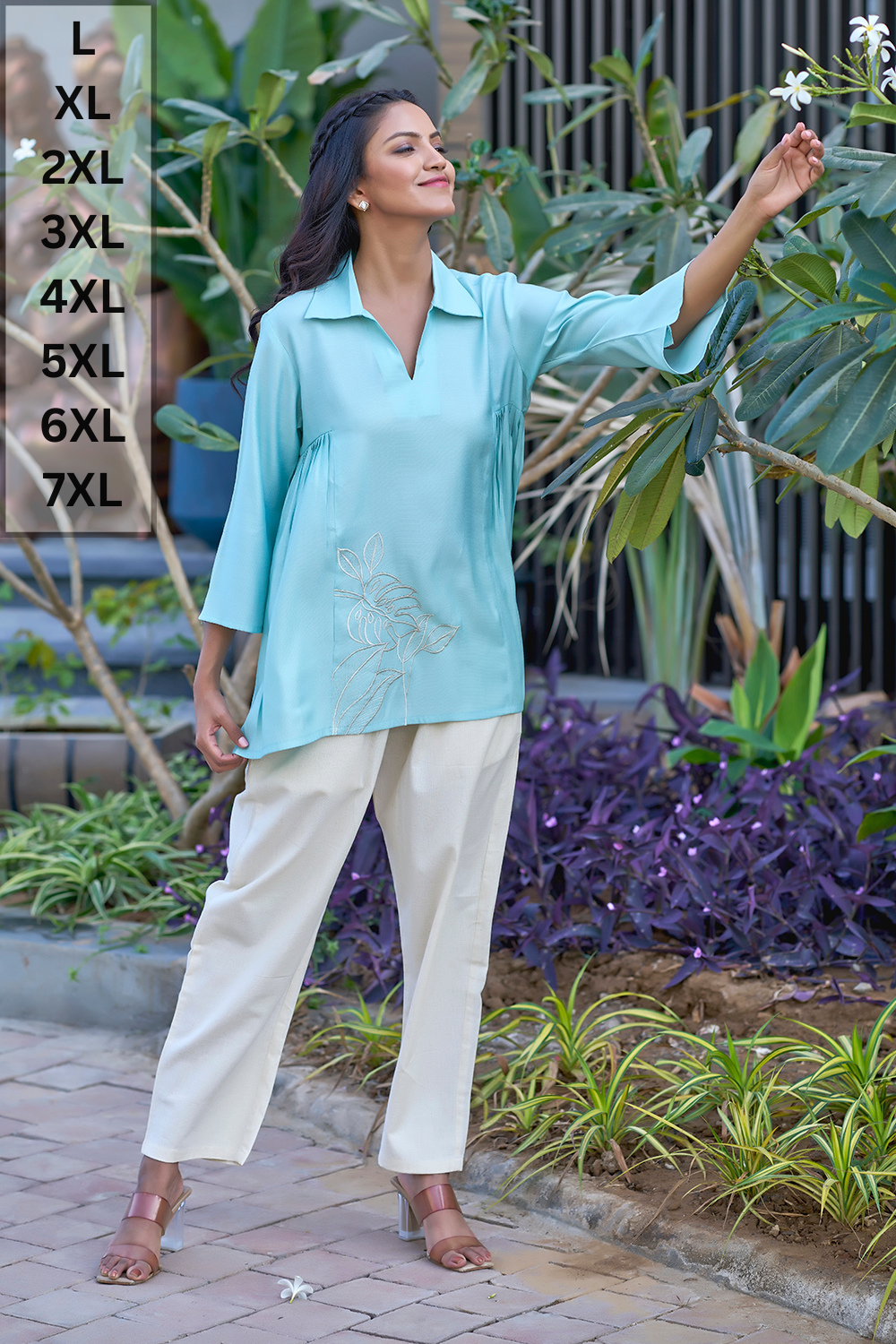 Blue And White Soft Summer Co-ords For Women With Embroidery